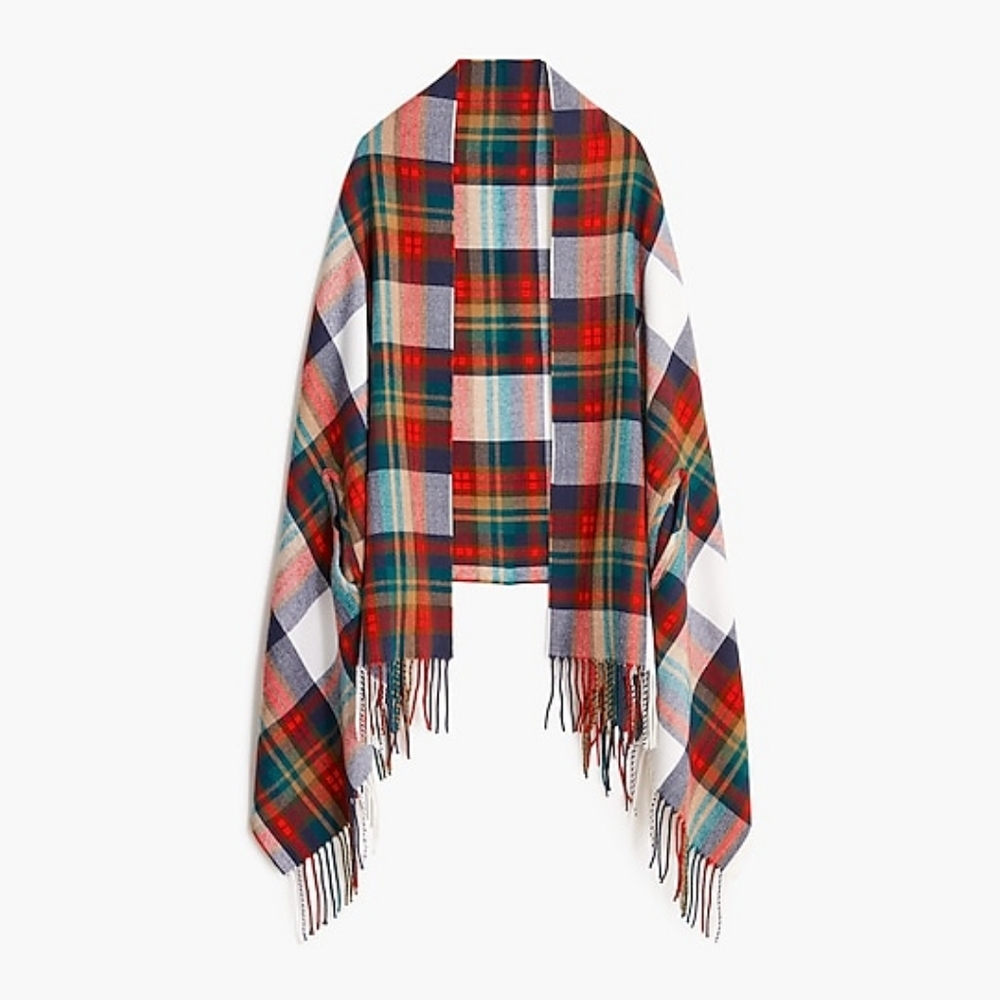 J Crew Large Plaid Cape-scarf Arm Whole White Juniper